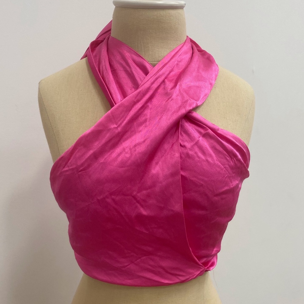 NWT Pink Satin Zara High Neck Top